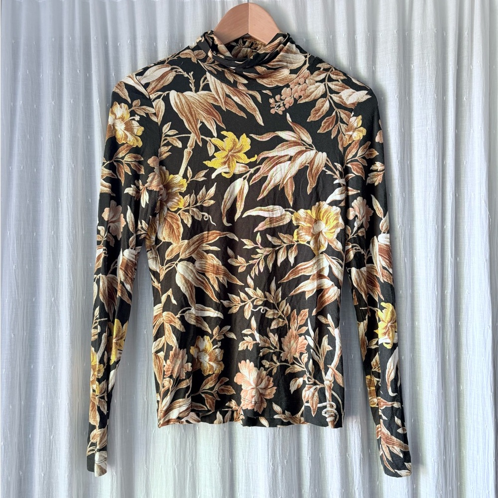 H&M Brown and Black Leaf Print Blouse